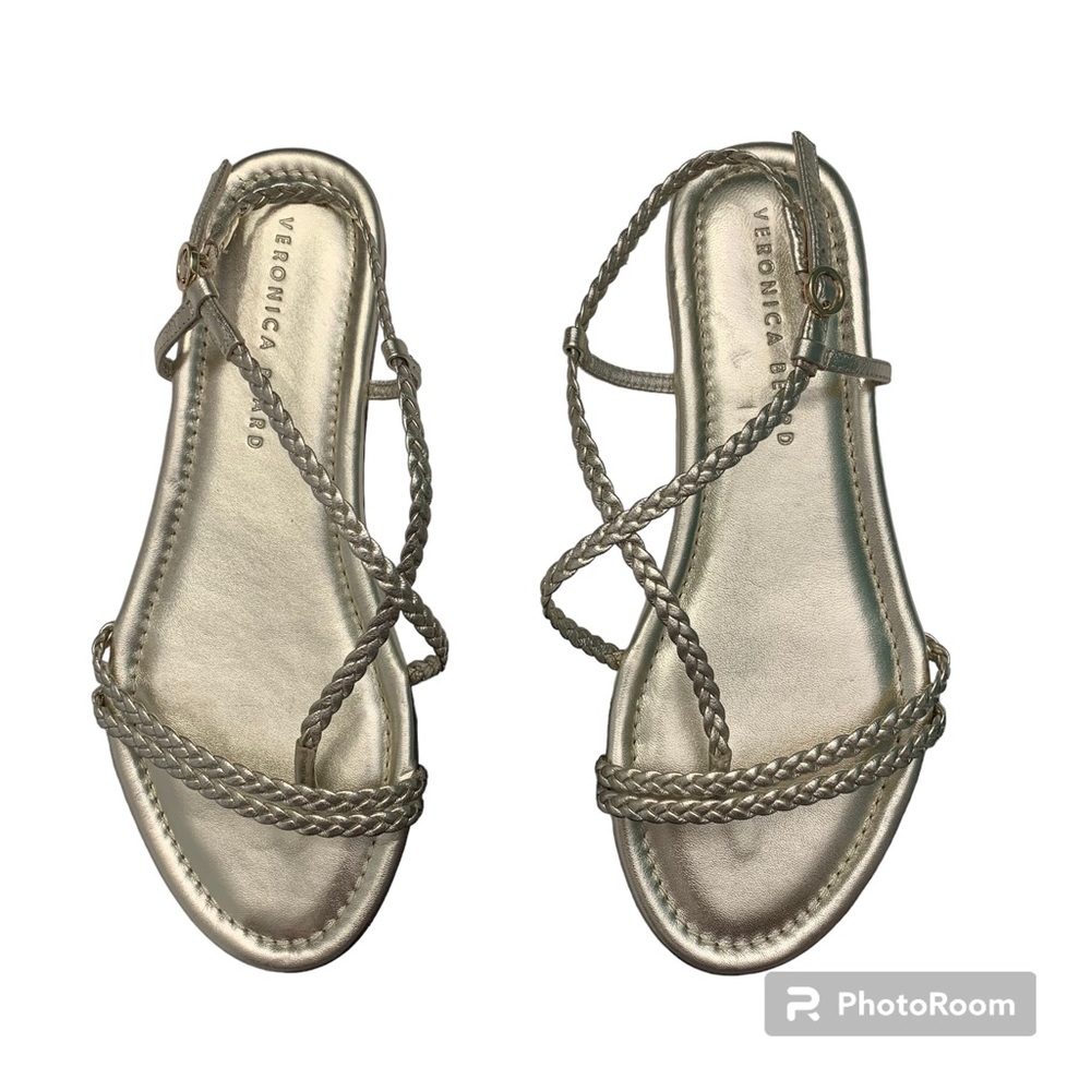 Veronica Beard Soia Braided Strappy Sandal Metallic Size 7